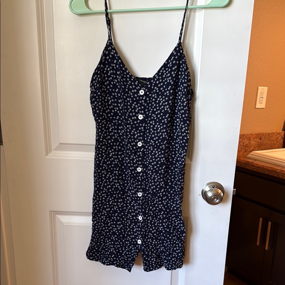 Navy Blue Floral Button-Down Dress